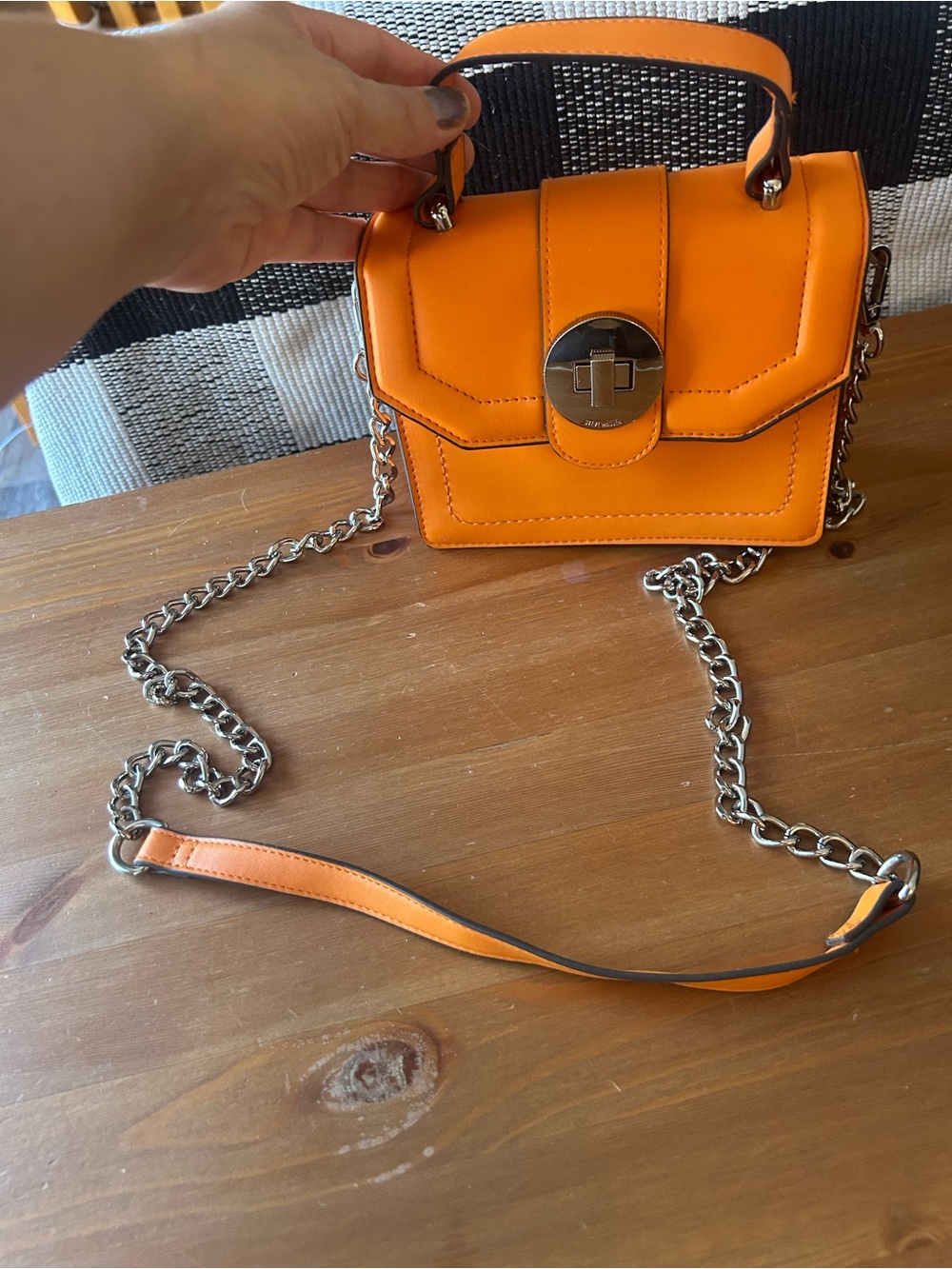 Steve Madden Banita Orange Purse crossbody chain strap silver accents